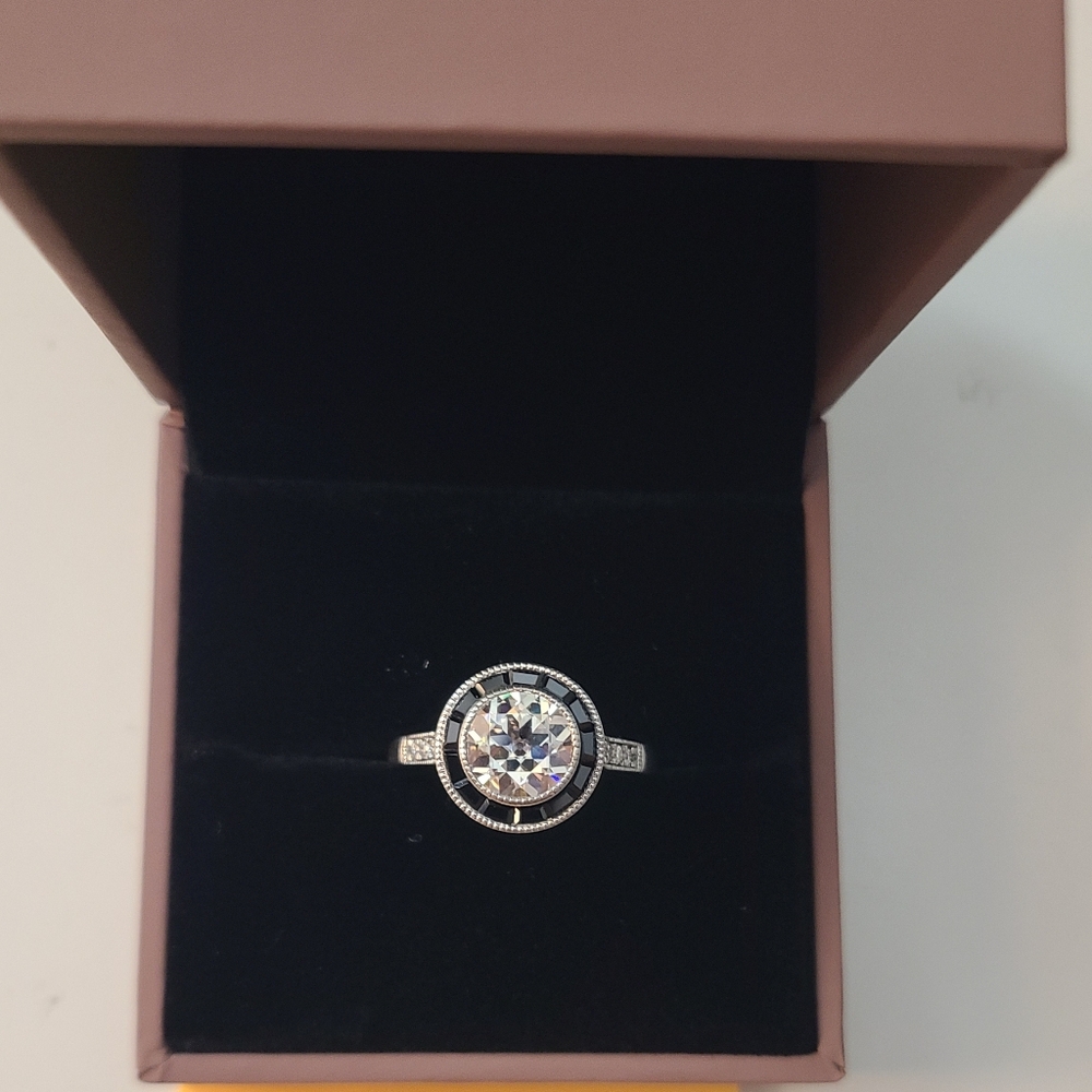 Doveggs Vintage Style Target Ring Moissanite Old European Cut